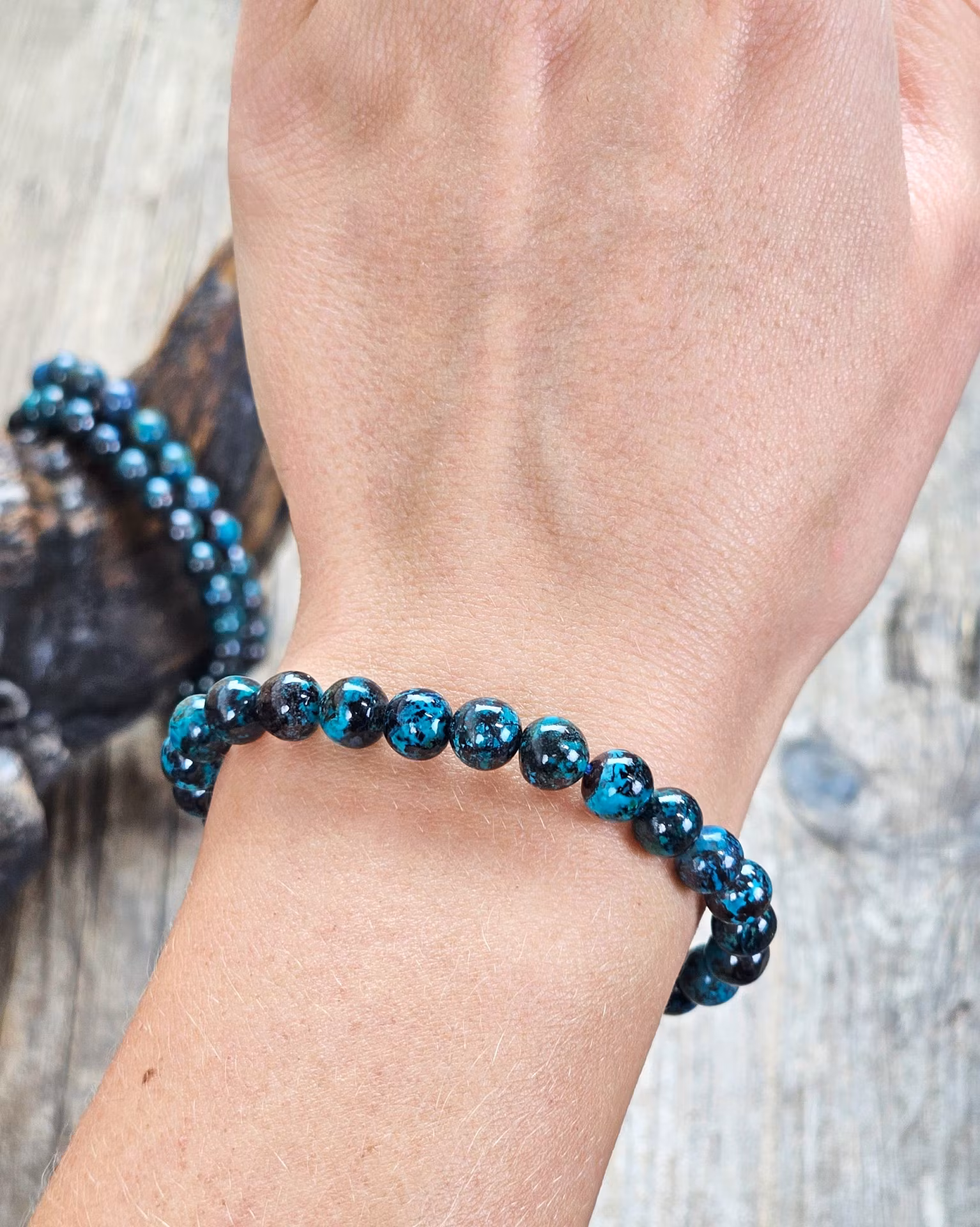 Krysokolla extra, armband 8mm runda pärlor
