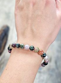 Vattenmelon Turmalin, armband 8mm runda pärlor
