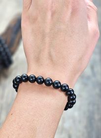 Jet (Fossilerad kolmineral), armband 8mm runda pärlor