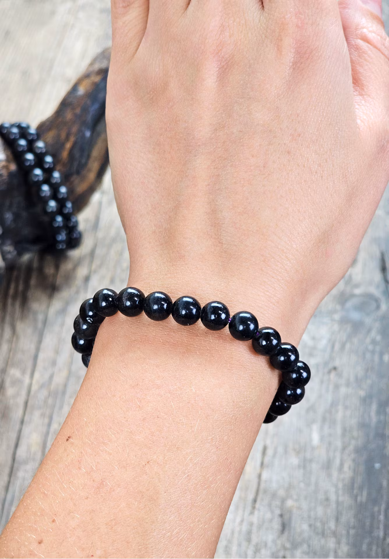 Svart Opal, armband 8mm runda pärlor