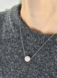 Rosenkvarts kula, halsband 925 silver