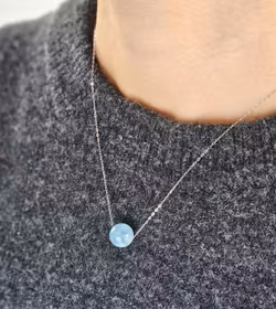 Akvamarin kula, halsband 925 silver