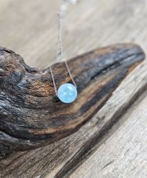 Akvamarin kula, halsband 925 silver