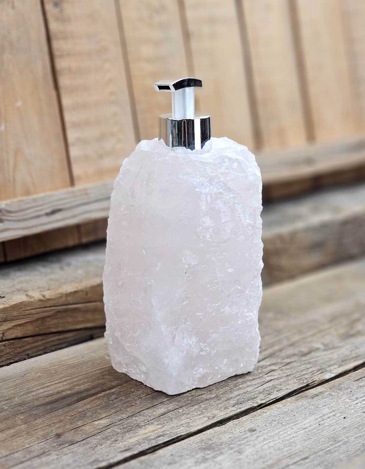 Rosenkvarts tvålpump silver