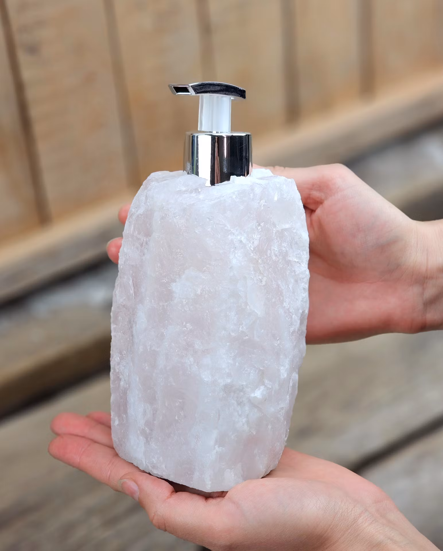 Rosenkvarts tvålpump silver