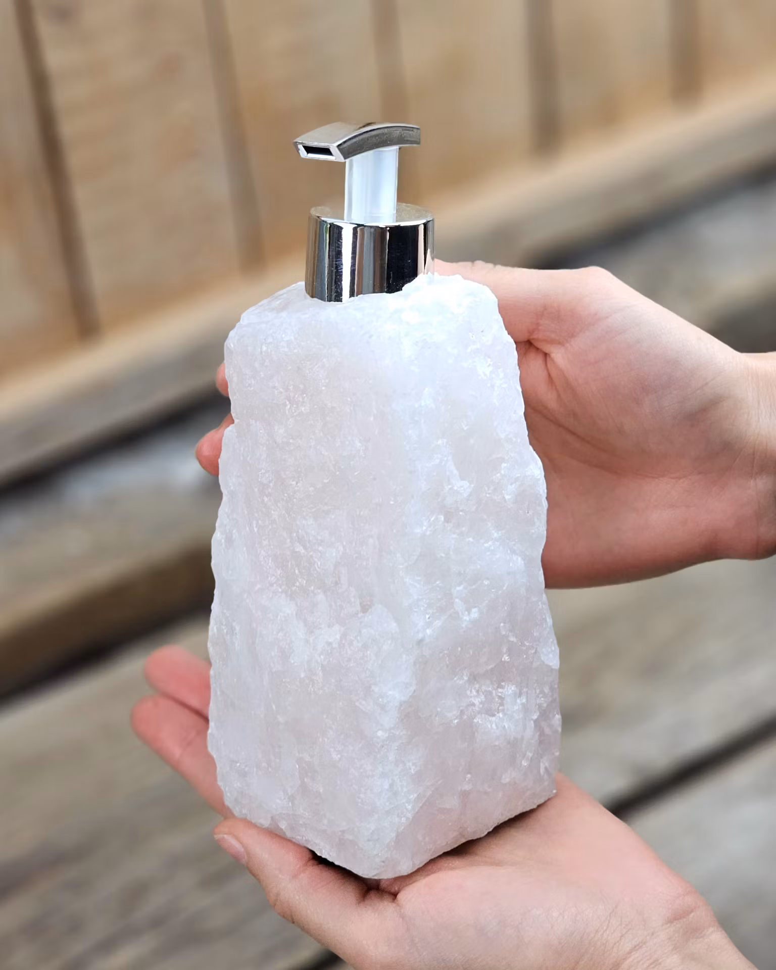 Rosenkvarts tvålpump silver