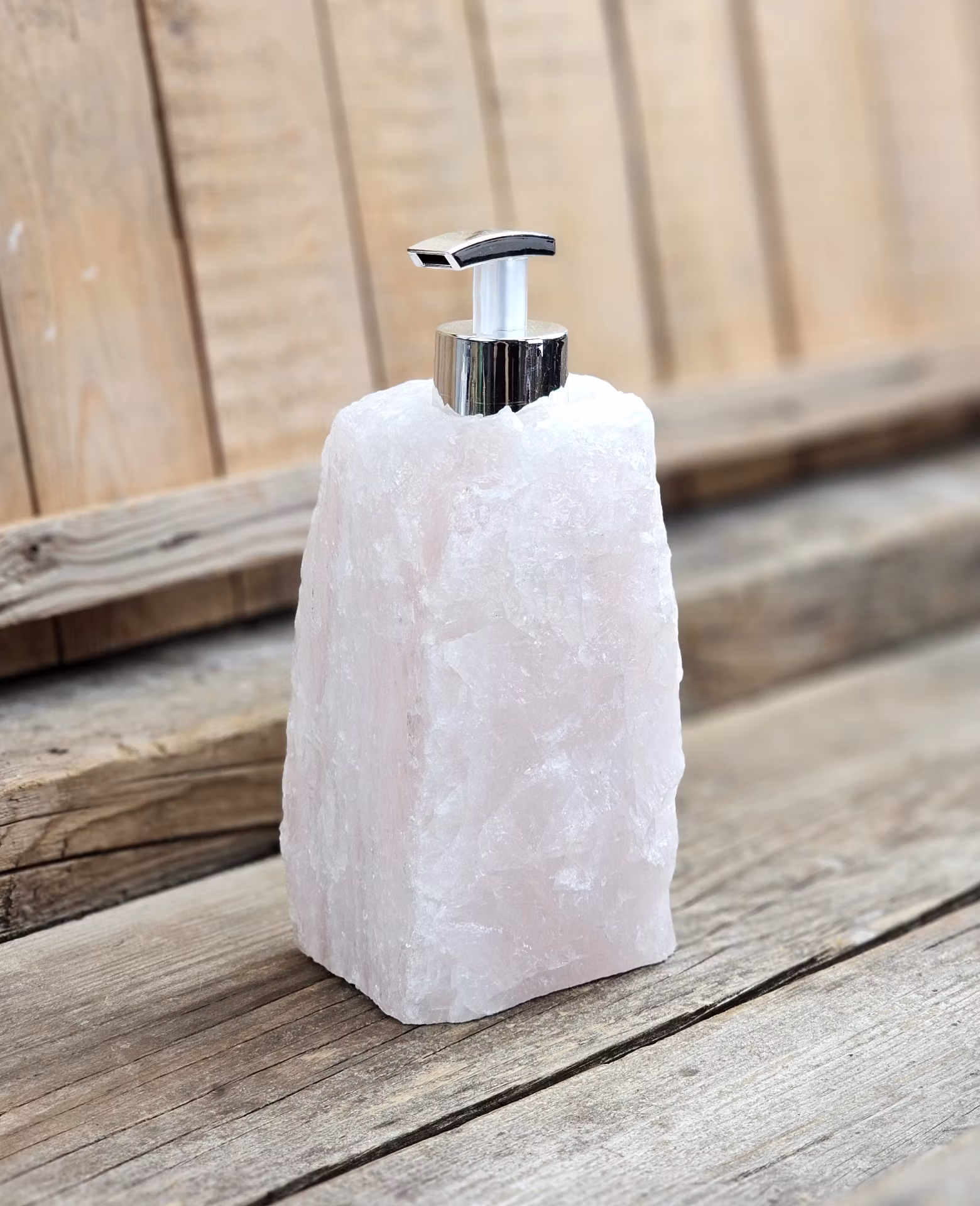 Rosenkvarts tvålpump silver