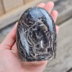 Svart Månsten, polerad kristall stående friform #4