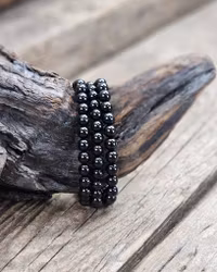 Svart Spinell, armband 6mm runda pärlor