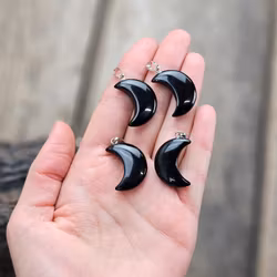 Stor Måne Svart Obsidian, silverpläterat hänge