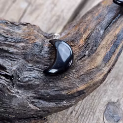 Stor Måne Svart Obsidian, silverpläterat hänge
