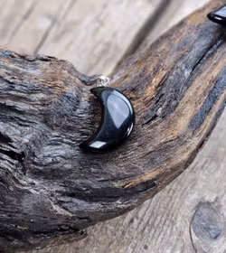 Stor Måne Svart Obsidian, silverpläterat hänge
