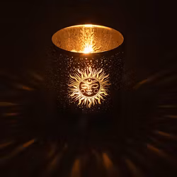 Ljuslykta liten - svart & guld, Solen & månen