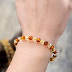 Bärnsten & Citrin mix, armband 6mm runda pärlor