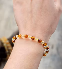 Bärnsten & Citrin mix, armband 6mm runda pärlor
