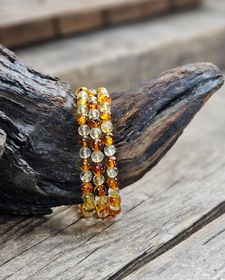 Bärnsten & Citrin mix, armband 6mm runda pärlor