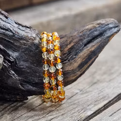 Bärnsten & Citrin mix, armband 6mm runda pärlor