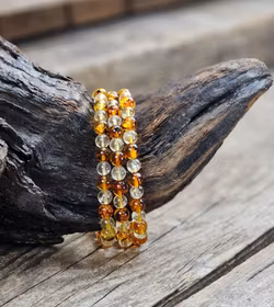 Bärnsten & Citrin mix, armband 6mm runda pärlor