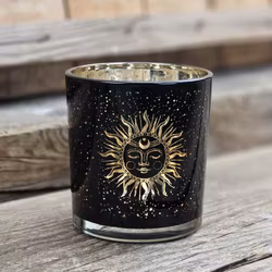 Ljuslykta liten - svart & guld, Solen & månen