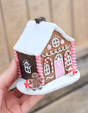 Rökelsehållare – Rosa pepparkakshus, julhus för rökelsekoner