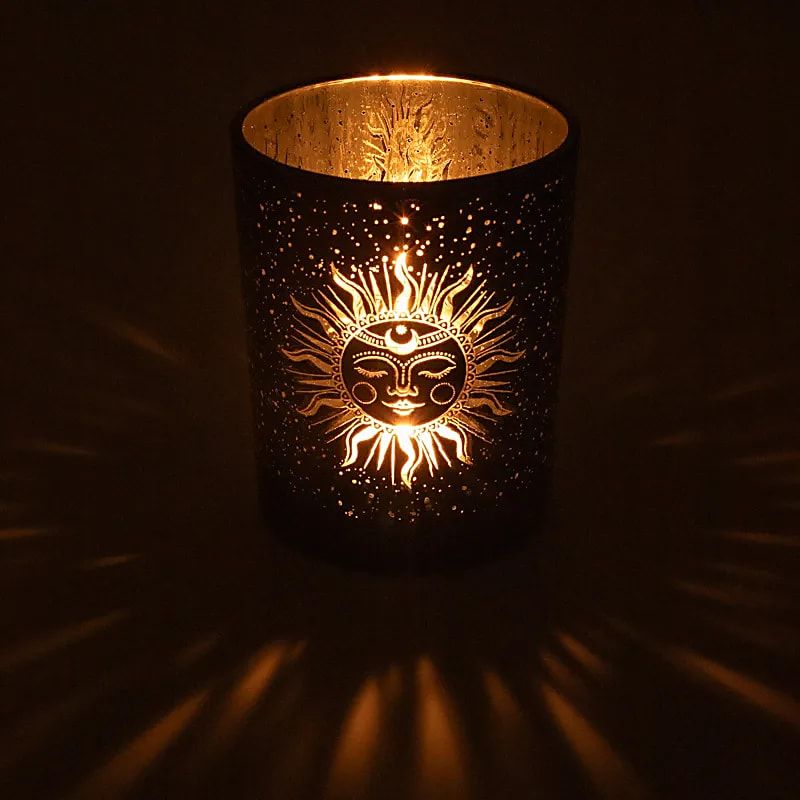 Ljuslykta stor svart & guld, Solen och månen