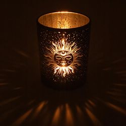 Ljuslykta stor svart & guld, Solen och månen