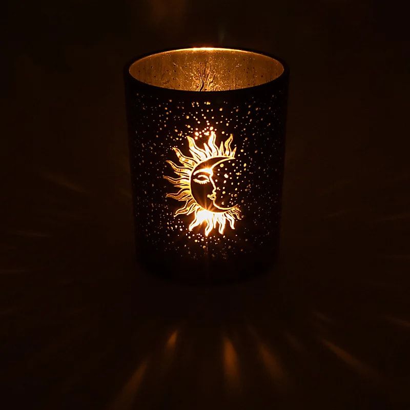 Ljuslykta stor svart & guld, Solen och månen