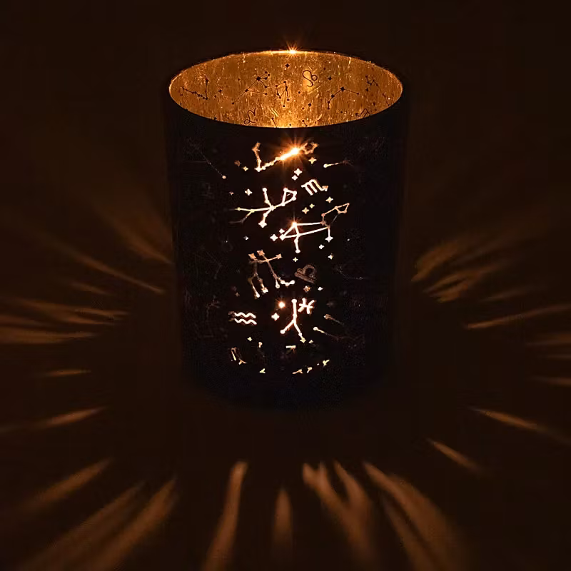 Ljuslykta stor blå & guld, Stjärntecken Zodiac Constellations