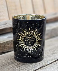 Ljuslykta stor svart & guld, Solen och månen