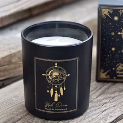 PureWorks - Boho Dreams - Myrrh & Sandalwood, doftljus för manifestation med Bergkristall 50h