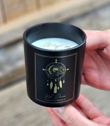 PureWorks - Boho Dreams - Myrrh & Sandalwood, doftljus för manifestation med Bergkristall 20h