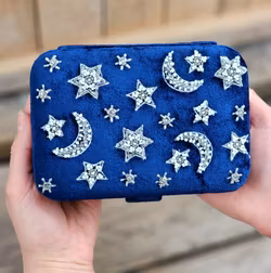 Broderad ask för smycken, kristaller och tarotkort, Natthimmel