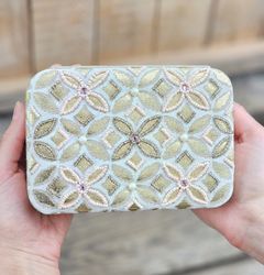 Broderad ask för smycken, kristaller och tarotkort, Flower Of Life