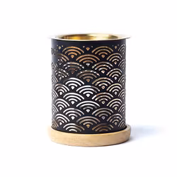 Aromalampa Rainbows, diffuser svart/guld med träunderlägg