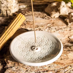 Rökelsehållare i keramik, Flower Of Life rund grå