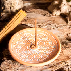 Rökelsehållare i keramik, Flower Of Life rund terrakotta