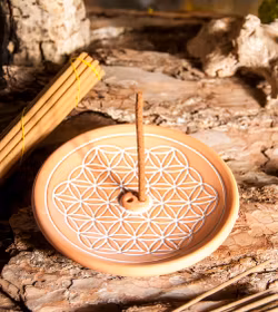 Rökelsehållare i keramik, Flower Of Life rund terrakotta
