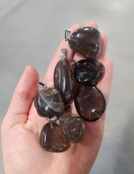 Rökkvarts trumlad, silverpläterat hänge -30% fynd stora + ev spickor!