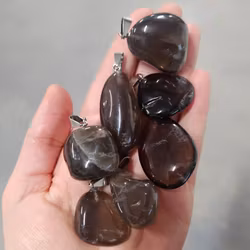 Rökkvarts trumlad, silverpläterat hänge -30% fynd stora + ev spickor!