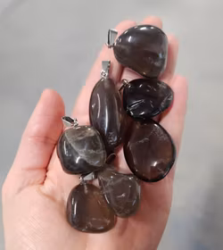 Rökkvarts trumlad, silverpläterat hänge -30% fynd stora + ev spickor!