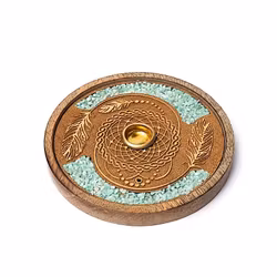 Rökelsehållare i trä, rund med Amazonit