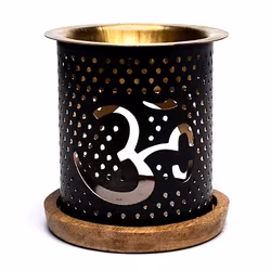 Aromalampa Ohm, diffuser svart/guld med träunderlägg