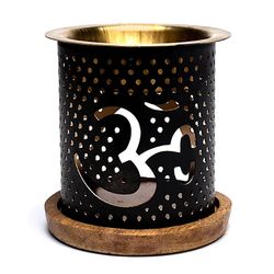 Aromalampa Ohm, diffuser svart/guld med träunderlägg