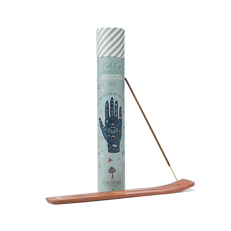 PureWorks - Celestial Magic Evil Eye Protection, rökelsepinnar kit med rökelsehållare i trä
