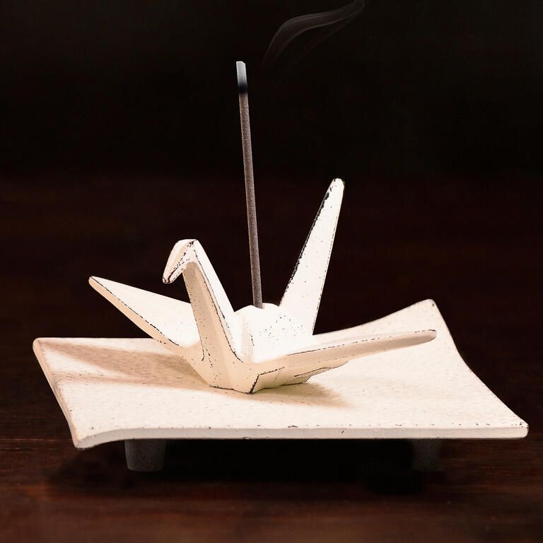 Iwachu rökelsehållare, gjutjärn Orizuru (Origami) Vit