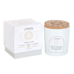 Stjärnteckenljus Kräftan (Cancer) - Orange & Chamomile, Zodiac doftljus med Vit Regnbågsmånsten 21h