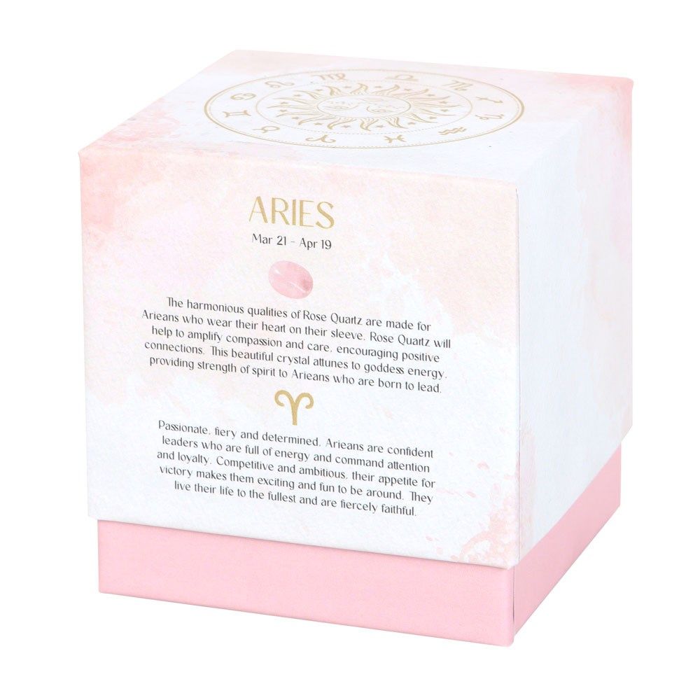 Stjärnteckenljus Väduren (Aries) - Cedarwood, Zodiac doftljus med Rosenkvarts 21h