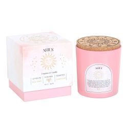 Stjärnteckenljus Väduren (Aries) - Cedarwood, Zodiac doftljus med Rosenkvarts 21h
