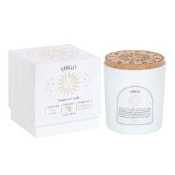 Stjärnteckenljus Jungfrun (Virgo) - Sandalwood & Patchouli, Zodiac doftljus med Bergkristall 21h