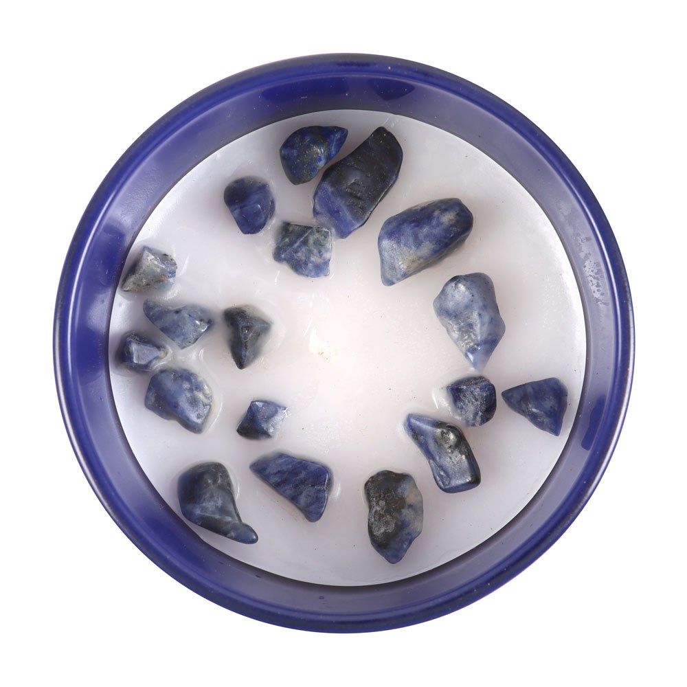 Stjärnteckenljus Oxen (Taurus) - Amber & Vanilla, Zodiac doftljus med Lapis Lazuli 21h